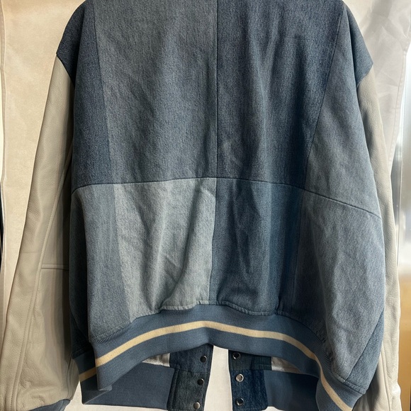 EB Denim & Leather Colorblock Varsity Jacket size M NWT - Picture 3 of 7